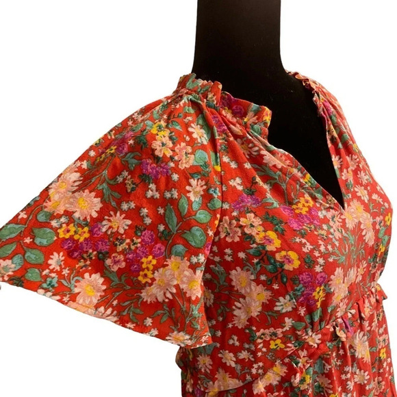 ANTHROPOLOGIE Red Robin Floral Ruffles Spliced Neck Tiered Mini Dress Size XXS - Picture 7 of 12